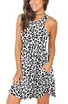 YUNDAI Womens Sleeveless Casual Tank Dress Floral Beach Cover Up Summer Sundress with Pockets Leopard White 2XL