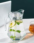 TIENER Premium 1300ML Glass Water Jug with Airtight Lid & Handle | Beverage Carafe for Home Office Etc | Pitcher for Serve Juice Milk Beverage Chaas Cocktail (V Duck Pot 1.3 Liter)