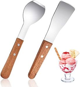 Aemygo 2 Pieces Ice Cream Scoop, Stainless Steel Ice Cream Shovel with Wooden Handle, Butter Cutter, Dessert Spade, Cook Cake Scraper, Shove Ice Cream Scoop