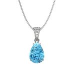 Clara 925 Sterling Silver Sky Blue Tear Drop Pendant with Chain Necklace | Rhodium Plated, Swiss Zirconia | Gift for Women & Girls