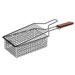 COSKIRA Metal Grilling Rack Non Stick with Wooden Handle Grilling Basket with Lockable Lid Grill Vegetables, Seafood, Poultry convenient storage cooking -Black