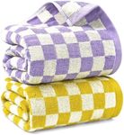 Jacquotha Checkered Bath Towel Set in Yellow and Lilac, Soft Decorative Towels for Bathroom Spa Beach, Large Shower Towels 2 Pack 55” x 27.5”