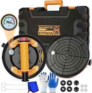 2 Pack 8" Glass Suction Cups with Pressure Gauge – Heavy Duty Vacuum Suction Cups for Lifting Large Glass, Tiles, and Windshields – 880 lbs Max Load, Powerful Industrial Lifter Tool with Carrying Case