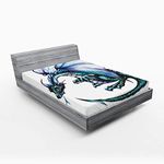 Lunarable Dragon Fitted Sheet, Epic Beast Created Vibrant Gradient Colored Graphic Devil Image, Soft Decorative Fabric Bedding All-Round Elastic Pocket, Queen Size, Purple Teal