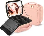 EXLIFBAG Makeup Bag with Led Mirror, Portable Travel Makeup Bag, Makeup Bag Organizer, Cosmetic Bag (Pink)