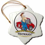 3dRose "Funny Worlds Greatest Mechanic II Cartoon" Snowflake Ornament, Multi-Colour, 3-Inch