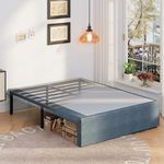 Upcanso 16 Inch King Size Bed Frame with Fabric Cover, Heavy Duty Metal Platform Bed Frame King with Storage, No Box Spring Needed，Easy Assembly Mattress Foundation, Black