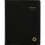 AT-A-GLANCE 2023-2024 Academic Planner, Weekly & Monthly, Quarter-Hourly Appointment Book, 8-1/4" x 11", Large, Monthly Tabs, Flexible Cover, Recycled, Black (70957G05)