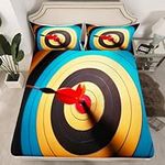 Colorful Archery Target Fitted Sheet Full Size,Arrow Colorful Circles Painted Print Sheet Set for Boys Girl Teens,Microfiber Soft Deep Pockets Bed Cover with 2 Pillowcases