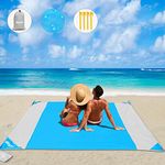 OUSPT Beach Blanket, Sand Free Picnic Outdoor Mat- Large 6.6' x 6.9' /6.6' x 8.2' - Pocket Zippered Portable Waterproof Soft Fast Drying Nylon Oversize Blanket for Travel Camping Hiking (Blue)