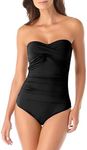 Anne Cole Women's Live in Color Twist Front Shirred Bandeau One Piece Swimwear Bathing Suit, Black, 10