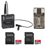 Tascam DR-10L Digital Recorder & Lavalier Mic with Two 32GB microSD Cards & Focus Card Reader