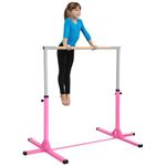 HOMCOM Gymnastics Bar, Height Adjustable Gymnastics Horizontal Bar for Kids, Home Gym Training Children Junior Kip High Bar Fitness, Pink