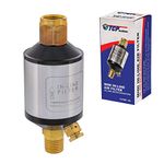 TCP Global Mini In-Line Air Filter, Oil and Water Separator - Aluminum Body with Drain Valve, Water Trap, Air Dryer, Removes Moisture, Dirt - Use on Compressor Air Line Hose, Air Tools, Plasma Cutters