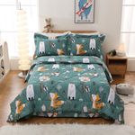 JSD Green Animal Forest Kids Comforter Set, 2 Pieces Twin Microfiber Comforter with Pillow Sham, Soft Comfortable Machine Washable