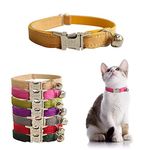 JH Personalised Cat Collar with Name Plate,Adjustable Tough Nylon Cat ID Collars with Bell,Customize Engraved Pet Name and Phone Number (Velvet Style A)