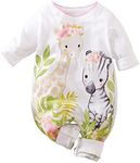 Aoswep - Cute Giraffe + Zebra With Floral Print Long Sleeve Baby Girl Clothes White Jumpsuit For Baby One-Piece Romper, Multicolor, 3-6 Months