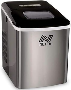 NETTA Ice Maker Machine for Home Use Makes Cubes in 10 Minutes - Large 12kg Capacity 1.8L Tank - No Plumbing Required - Includes Scooper and Removable Basket - Stainless Steel & Black