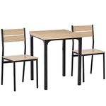 HOMCOM 3 Pieces Compact Dining Table 2 Chairs Set Wooden Metal Legs Bistro cafe Kitchen Breakfast Bar Home Furniture, Light Wood Grain