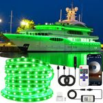 50FT Waterproof Marine LED Strip Lights with Remote, Pontoon Boat Lights App Control, 12V Interior LED Green Strip Lights for Boat, Night Fishing Lighting for Kayaks, Jon Boats, Decks and Bass Boat