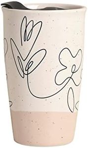 ANTIS'S HOME Ceramic Coffee Mug with Lid, Flower Pattern Double Wall Coffee Travel Mug Ceramic Tumbler 11 oz, Reusable Tall Cup, Splash Resistant Lid, Dishwasher Microwaveable Safe