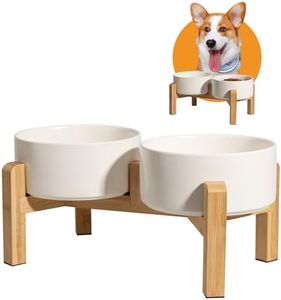Elevated Ceramic Dog Bowl Set - Raised Dog Bowls with Non-Slip Bamboo Stand - Dog Food and Water Bowl Set - Double Dog Feeding Bowls - Suitable for Small and Medium Dogs - 28.74 OZ - 3.6 CUPS - 850 ML