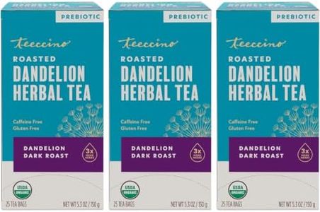 Teeccino Dark Roast Dandelion Tea - Rich & Roasted Herbal Tea That’s Caffeine Free & Prebiotic with Detoxifying Dandelion Root, 25 Tea Bags (Pack of 3)