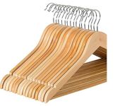 Rainberg 40PK Strong Natural Wood Wooden Hangers, Coat Hangers, Wooden Hangers With Trouser Bar and Shoulder Notches. (40)