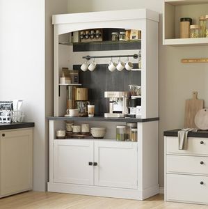 CABIHOME Farmhouse Coffee Bar Cabinet with Storage LED Buffet Cabinet 72" Coffee Hutch Cabinet Large Kitchen Sideboard with Wine Rack/Glass Shelf for Kitchen, Dining Room, Living Room