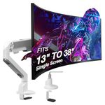 AVLT Single Monitor Arm Desk Mount Fits One 13"-38" Ultrawide Monitor with Gas Spring Full Motion Adjustable Height Swivel Tilt Rotation | VESA/C-Clamp Cable Management | White