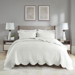 Madison Park Queen Quilt Set, Textured Crinkle Microfiber, Scallop Edge Coverlet, All Season Lightweight, Classic Diamond Quilted Farmhouse Bedding Quilt Set, Shams, Nala Full/Queen Ivory 3 Piece