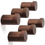 Wood Wall Hooks 6 Pack, Natural Wooden Coat Hooks Wall Mounted, Handmade Rustic Hat Hooks Heavy Duty Entryway Wall Hangers for Hanging Towels, Clothes, Bags (Black Walnut Wood)