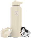 IRON °FLASK Sports Water Bottle - Wide Mouth with 3 Spout Lids - Stainless Steel Gym & Outdoor Bottles for Men, Women & Kids - Double Walled, Insulated Thermos, Metal Canteen - Cashmere Cream, 40 Oz