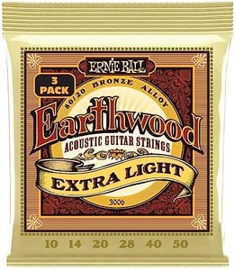 Ernie Ball Earthwood Extra Light 80/20 Bronze Acoustic Guitar Strings 3-pack, 10-50 Gauge (P03006)