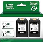 65XL Black Ink Cartridge for HP 65 Ink Cartridges for HP 65 Combo Pack Work with Envy 5055 5052 5058 DeskJet 3755 2655 3720 3722 3723 3752 3758 2652 2624 Printer(2 Black)