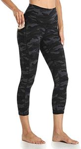 Colorfulkoala Women's High Waisted Yoga Capris 21" Inseam Leggings with Pockets (M, Deep Grey Camo)