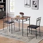 VECELO 3-Piece Kitchen Dining Room Table Set for Small Spaces, PU Padded Chairs, Retro Brown