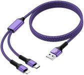 2 in 1 Fast Multi USB Charger Cord with Lightning/Type C Port, 4ft Nylon Braided USB to USB C &Lightning Cable for IOS/Android Devices Compatible with iPhone 16 15 14 13 Pro Max, iPad, Samsung, Google