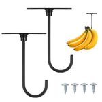 SamHeng 2 Pcs Banana Hooks, Metal Banana Holder Hook Under Cabinet Hook Banana Hanger Hook with Screws to Keep Bananas Fresh, Multi-Purpose Rotatable Black Hooks for Other Kitchen Items