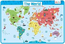 merka Kids Placemat Kids World Map Kids Placemats for Dining Table World Atlas Map Countries Continents and Oceans Non-Slip Reusable Placemats