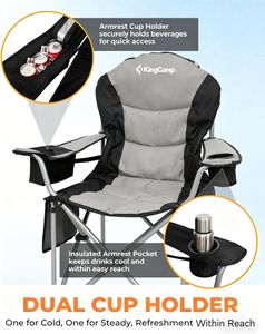 KingCamp XL Heavy Duty Camping Chair – Lumbar Support, Cooler Bag, 350 lbs
