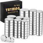 TRYMAG Small Magnets, 75Pcs Tiny Rare Earth Magnets, 3 Different Size, Strong Neodymium Magnets Round Refrigerator Magnets for Crafts, Whiteboard, Billboard, Hobbies, Office, Round Button Magnets