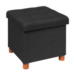 B FSOBEIIALEO Storage Ottoman with Tray, Foot Stools and Ottomans with Wooden Feet, Storage Cube Seat Linen Black 15"