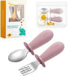 Toddler Utensils Set Stainless Steel Toddler Silverware Set Baby Spoon & Fork Set with Food-Grade Silicone Grip for Baby Toddler self- Feeding, 8 Months and Older