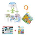 Fisher-Price - Bundle Pack - Baby Crib Toy, 3-in-1 Cot Mobile (CDN41) + Activity book (FGJ40). Mobile with Butterfly Dreams Sound Machine with Light Projection. Book attaches to stroller.