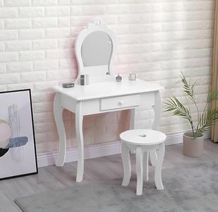 Abaseen Kids Dressing Table – Amelia Vanity Set with Stool & Mirror - Children’s Dressing Tables, Kids Make up Table, Perfect for Kids Room, Table, Mirror, Stool, Drawer