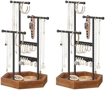 SONGMICS Set of 2 Jewelry Holders Organizers, 3 Tiers and 1 Tray, Jewelry Display Stands with Metal Frame, Necklace Earring Bracelet Holder, for Rings, Ink Black and Caramel Brown UJJS03CB-2J