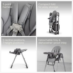 Silver Cross Buffet Highchair – Cool Grey Adjustable Baby Seat