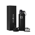 IRON °FLASK Sports Water Bottle, 3 Lids (Spout Lid), Vacuum Insulated Stainless Steel, Hot & Cold [Midnight Black] [1180 ml]