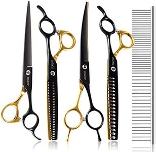 FOGOSP Dog Grooming Scissors Kit for Small Dogs, Black and Gold Two-Color Blender Shears Chunker Shears Curved Scissors Straight Scissors 4 pcs Set(Black&Gold,Kit)